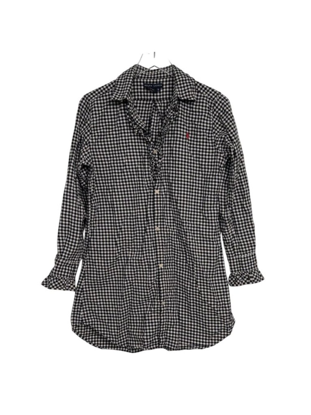 Ralph Lauren Gingham Check Tunic Womens Size Small Black Flannel Cottage Ruffle